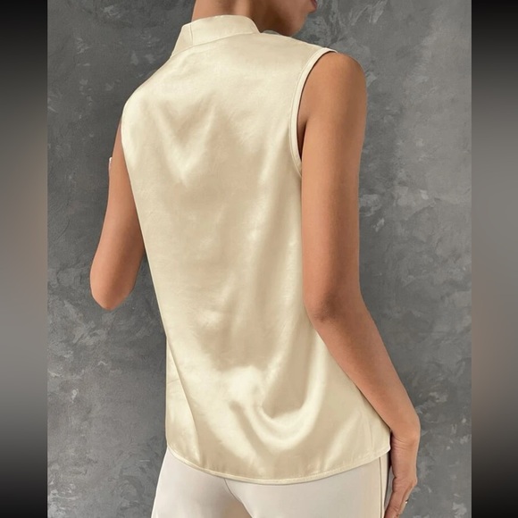 Luxe apricot satin V neck blouse - Picture 3 of 16